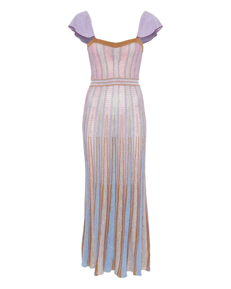 forte_forte Gestreiftes Maxikleid mit Rüschenärmeln - Violett Violett