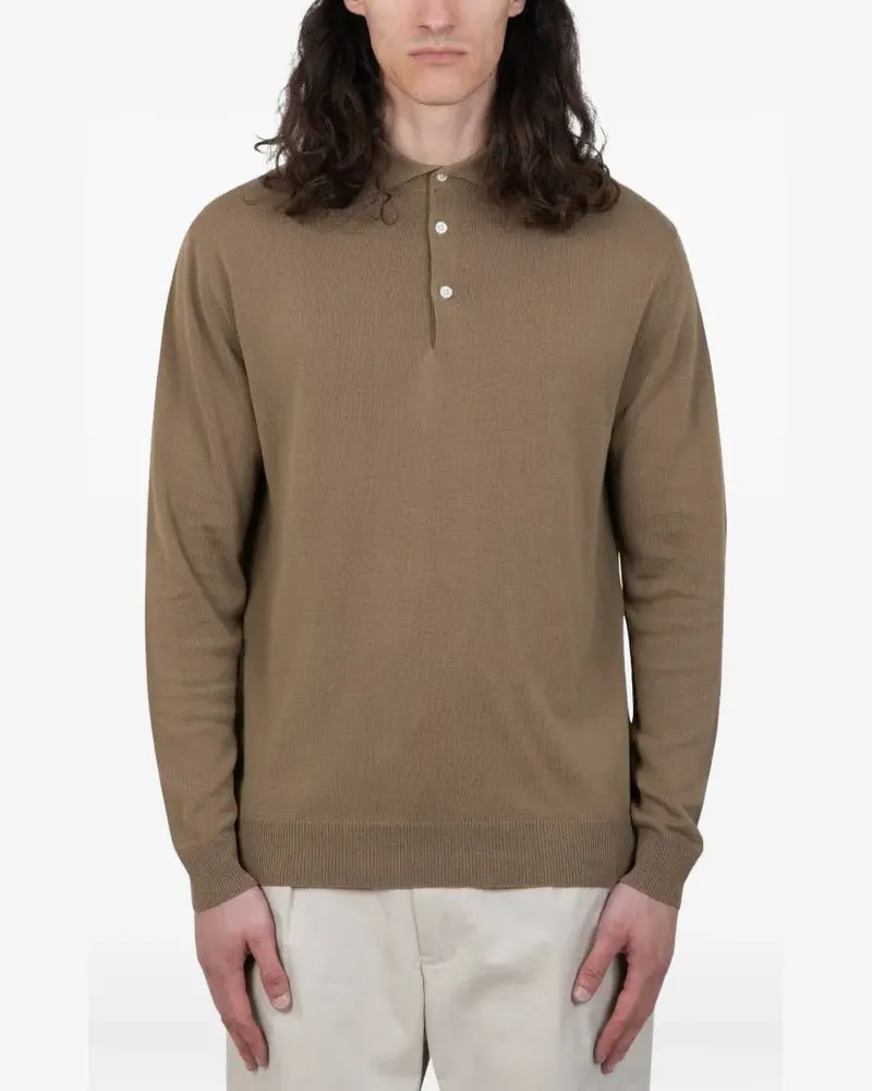 Beams Plus Langärmeliges Poloshirt - Braun Braun