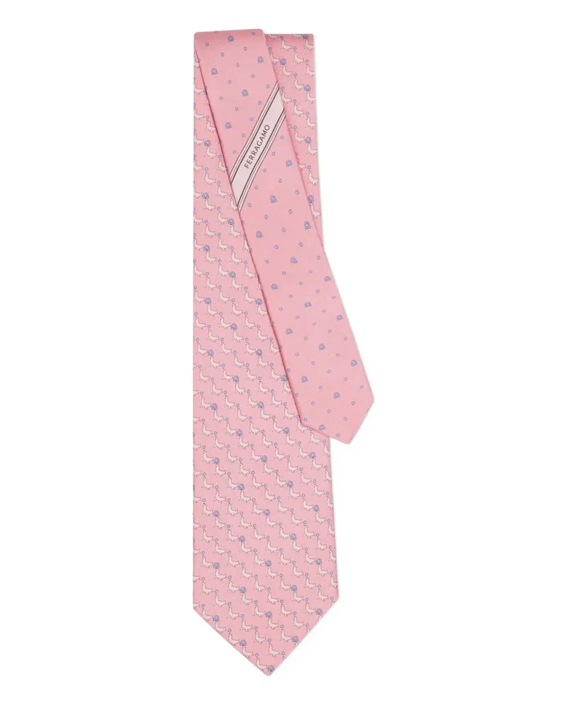 Ferragamo Seidenkrawatte mit Seehund-Print - Rosa Rosa
