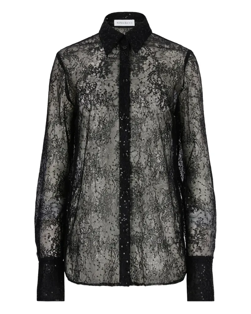 Nina Ricci Paillettenverziertes Hemd mit Glockenmanschetten - Schwarz Schwarz
