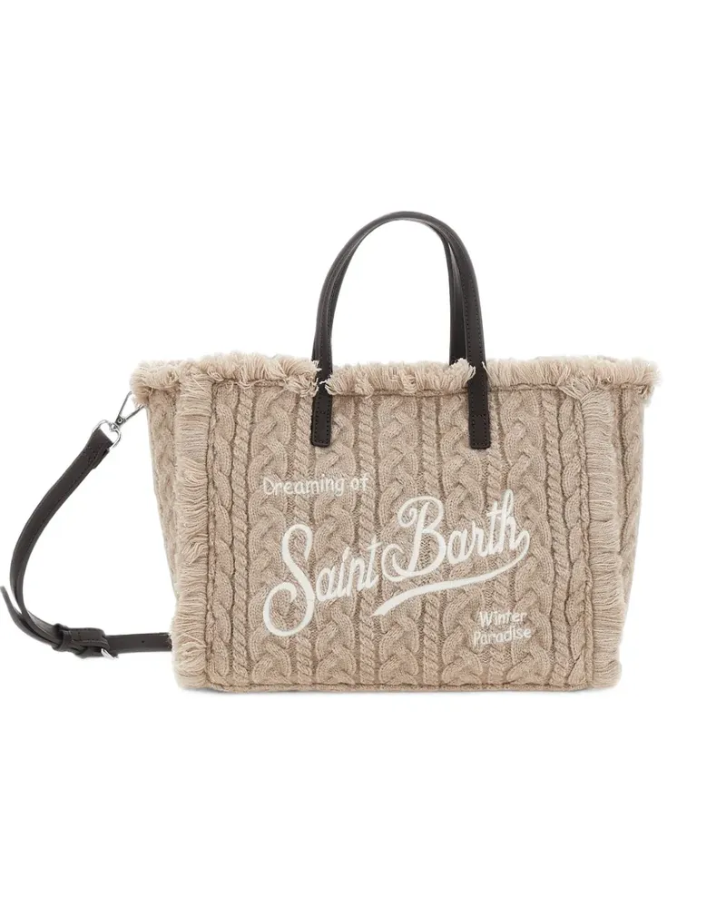 MC2 Saint Barth cable-knit frayed tote bag - Nude Nude
