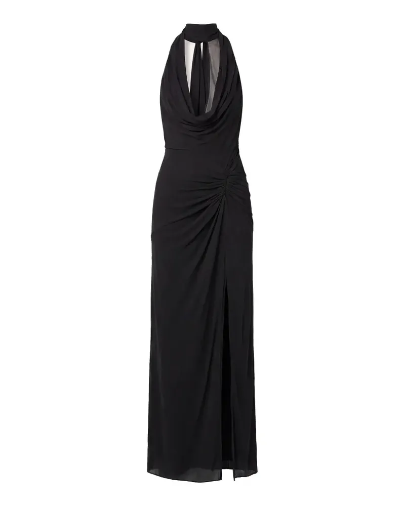 NICHOLAS Gerafftes Midikleid mit Wasserfallausschnitt - Schwarz Schwarz