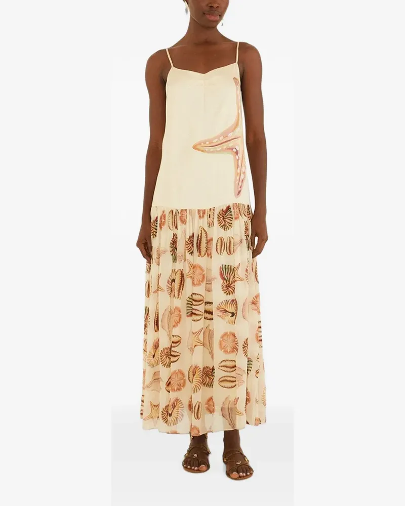 FARM Rio sand marine shells pleated sleeveless maxi dress - Nude Nude
