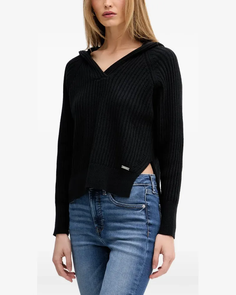DKNY ribbed-knit hooded sweater - Schwarz Schwarz