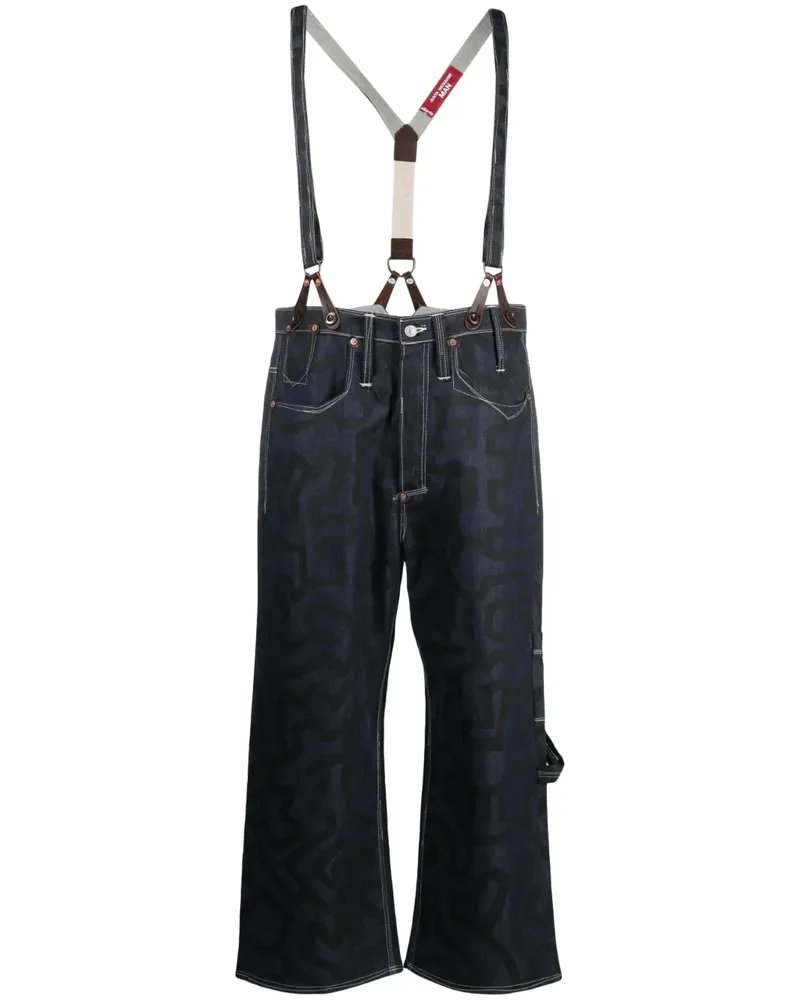 Junya Watanabe Gerade Hose mit abstraktem Print - Blau Blau