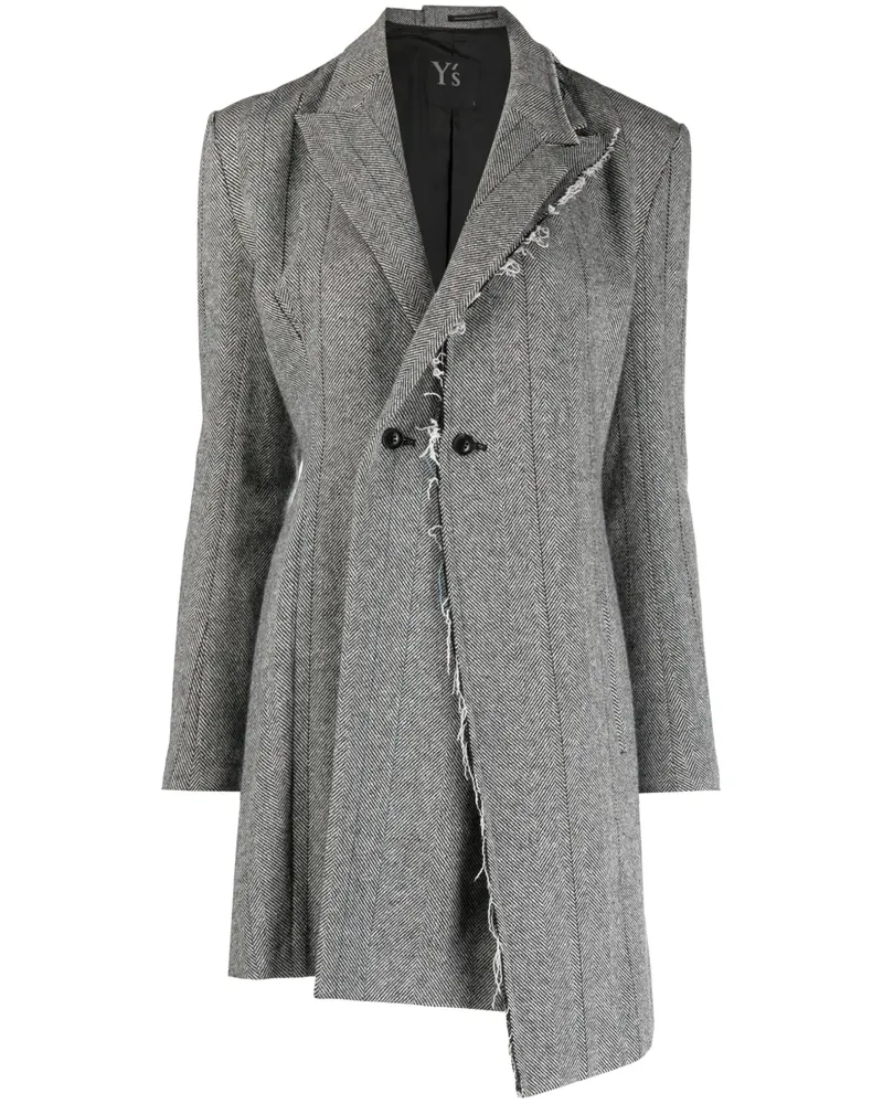 Yohji Yamamoto asymmetric herringbone double-breasted blazer - Schwarz Schwarz