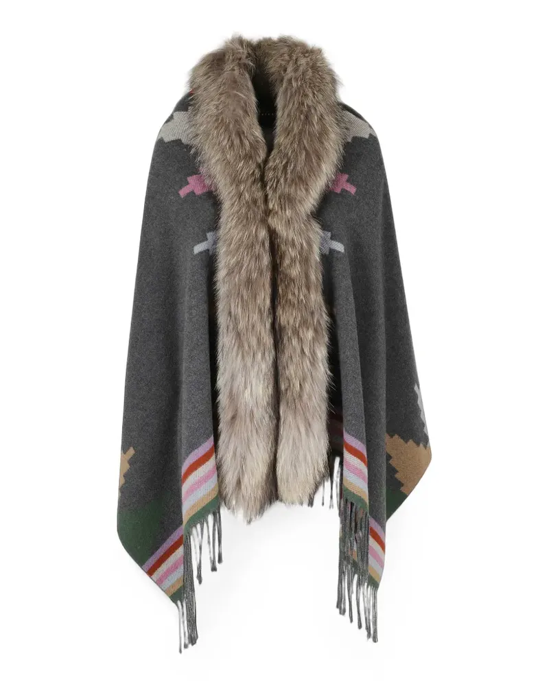 Bazar Deluxe Poncho mit geometrischem Muster - Grau Grau