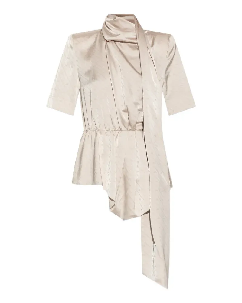 Gestuz Teresa logo-jacquard draped-scarf blouse - Nude Nude