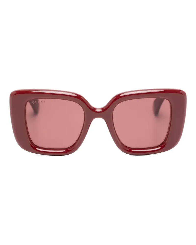 Gucci Eckige Sonnenbrille mit Logo - Rot Rot
