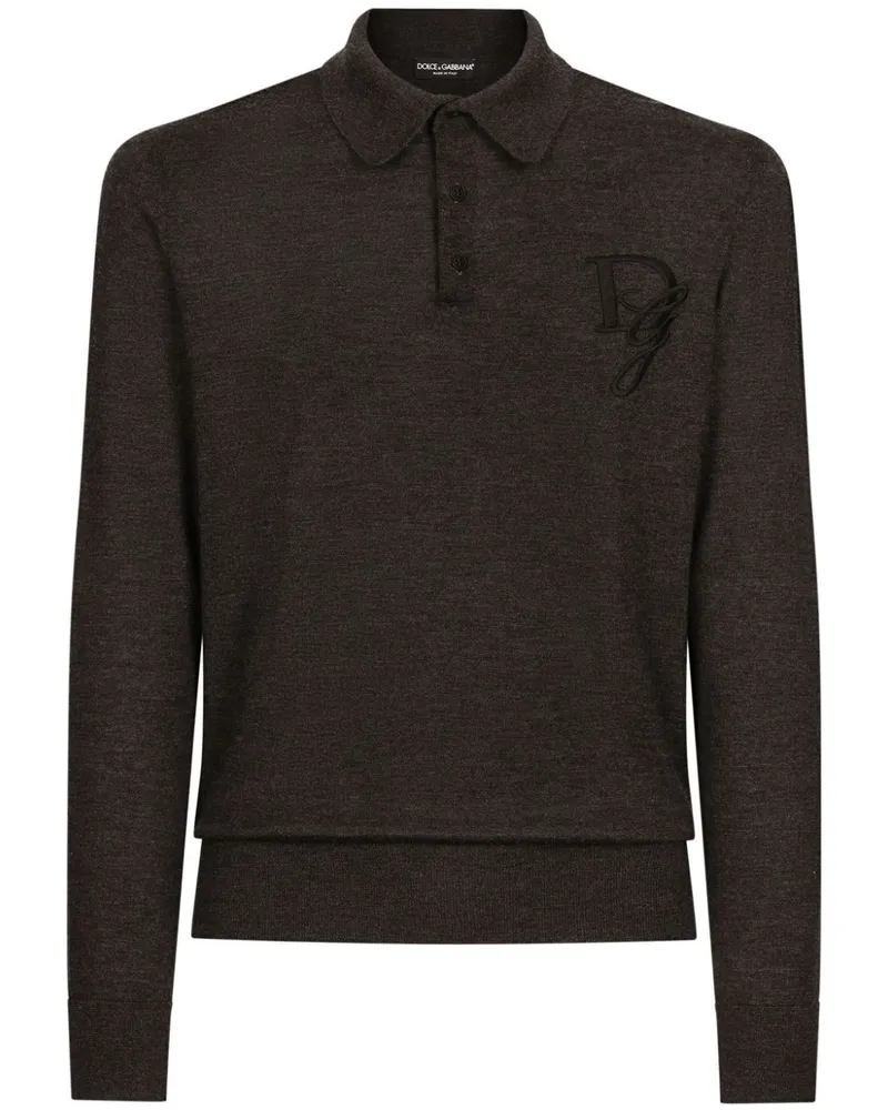 Dolce & Gabbana Kaschmir-Poloshirt mit Logo-Stickerei - Grau Grau