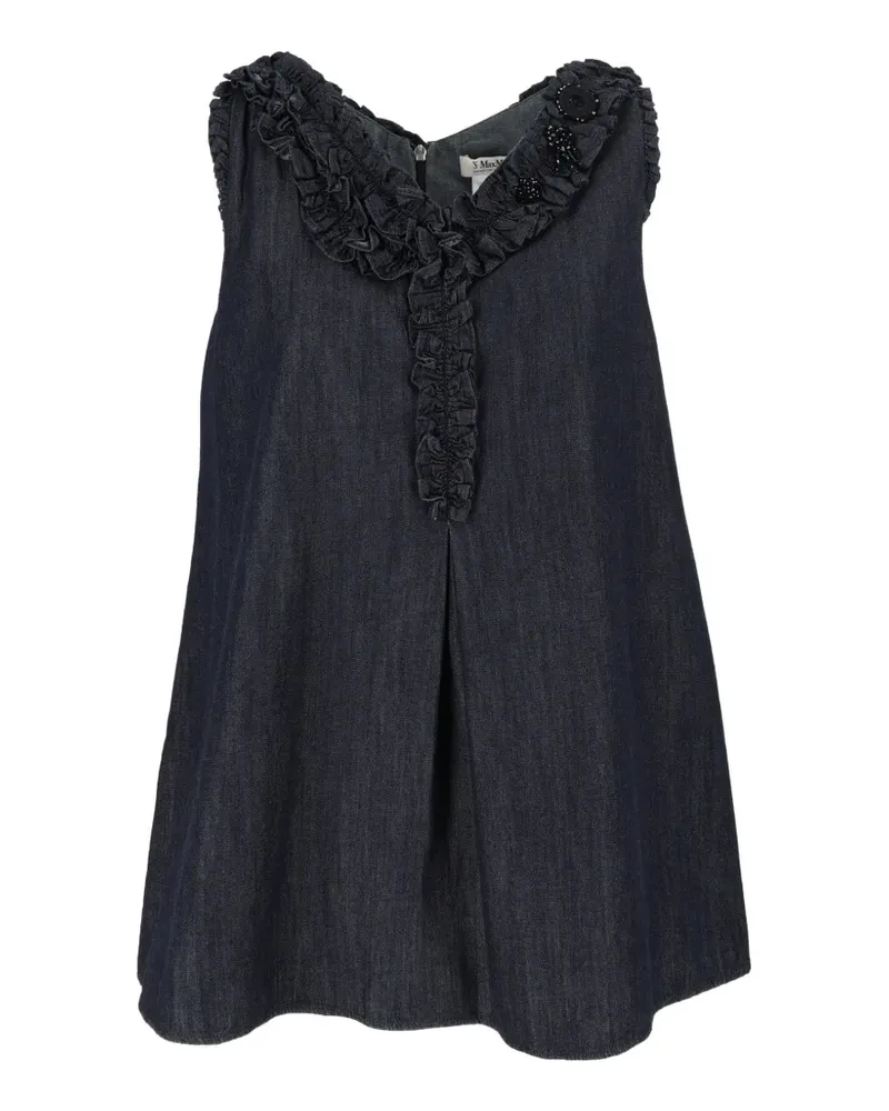 Max Mara ruffled bead-embellished top - Blau Blau