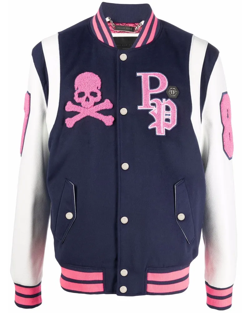 Philipp Plein Collegejacke mit Logo-Stickerei Blau