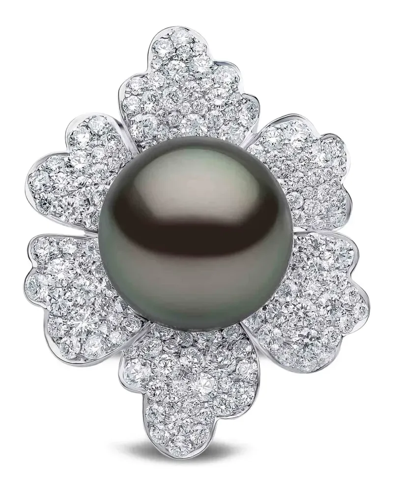 YOKO London Tahitian Pearl Diamond Flower Ring - Silber Silber