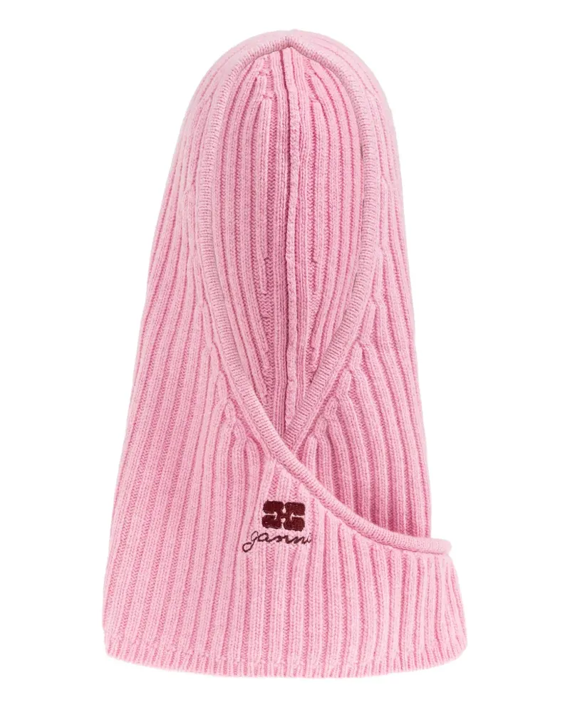 Ganni logo-embroidered knitted hat - Rosa Rosa