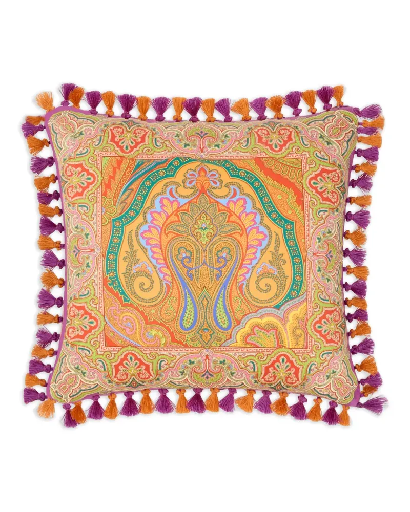 Etro tassels placed-print cushion - Orange Orange