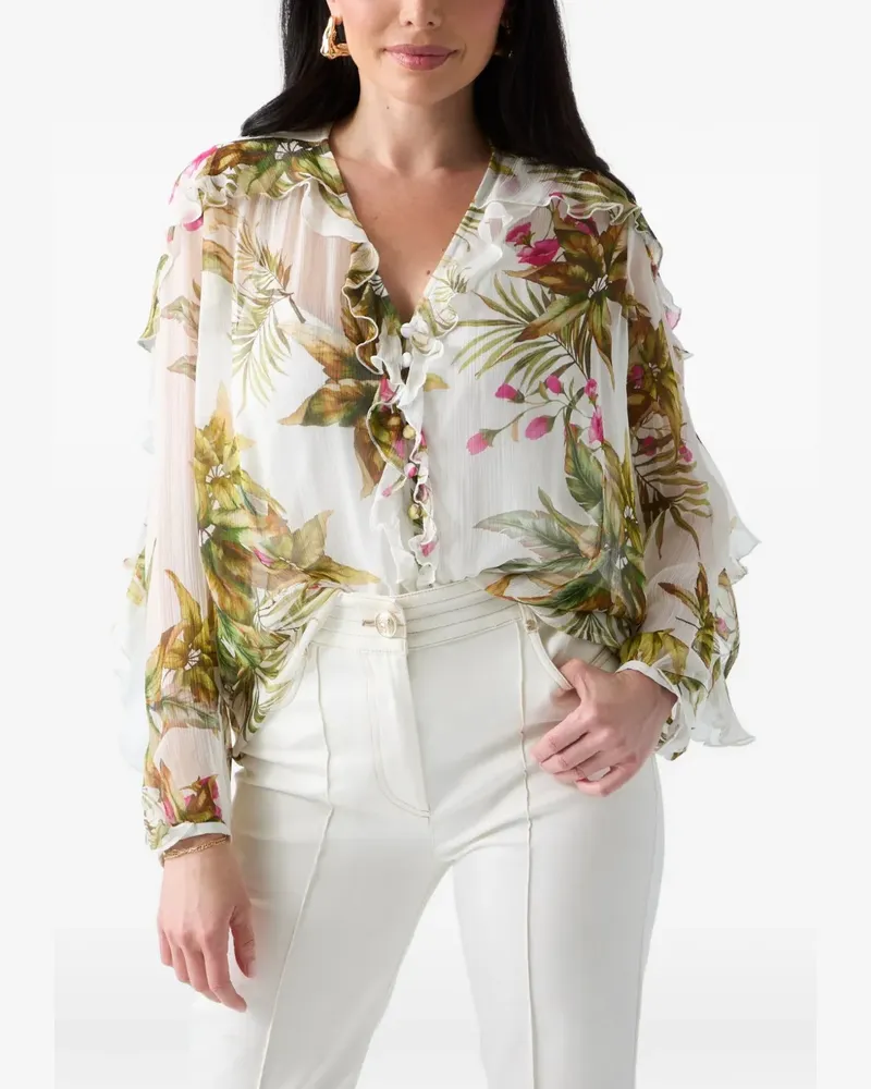 Guess Gerüschte Bluse mit Blumenmuster - Weiß Weiß