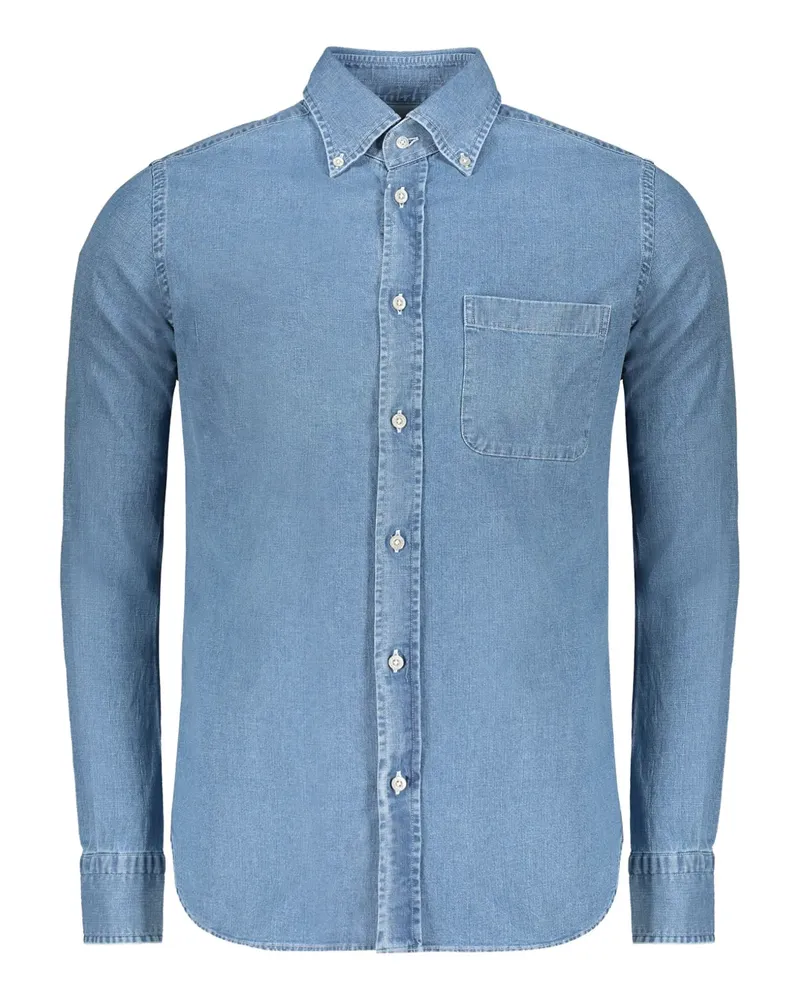 MOORER Jeanshemd mit abgerundetem Saum - Blau Blau