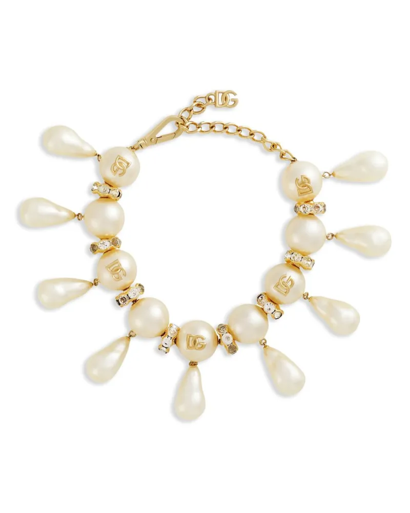 Dolce & Gabbana Perlenhalskette mit Logo - Gold Gold