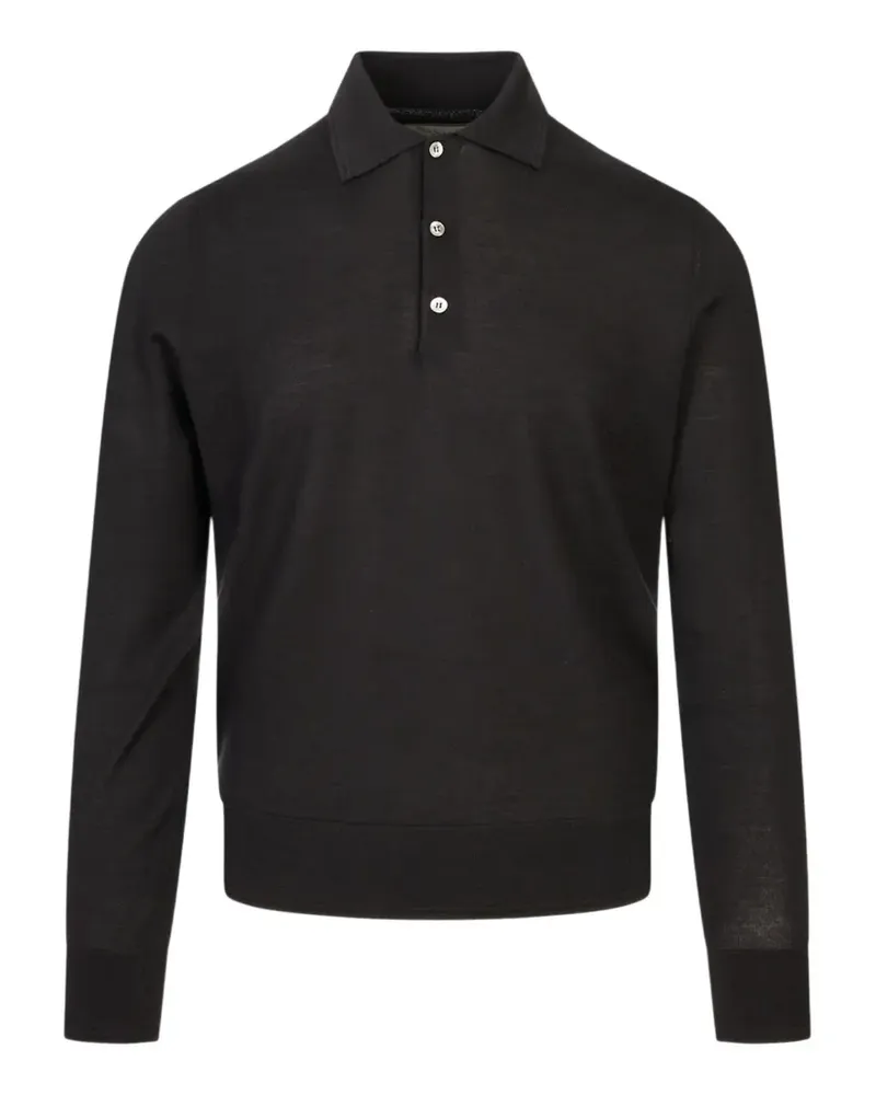 Canali Langärmeliges Poloshirt - Schwarz Schwarz