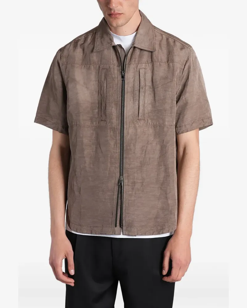 Roberto Collina zip-up short-sleeve shirt - Braun Braun