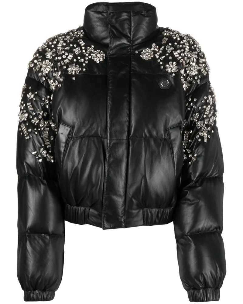Philipp Plein Lederjacke mit Kristallen - Schwarz Schwarz