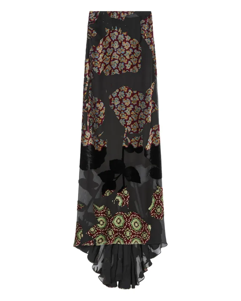 Dries van Noten Gerüschter Rock mit Blumen-Print - Schwarz Schwarz