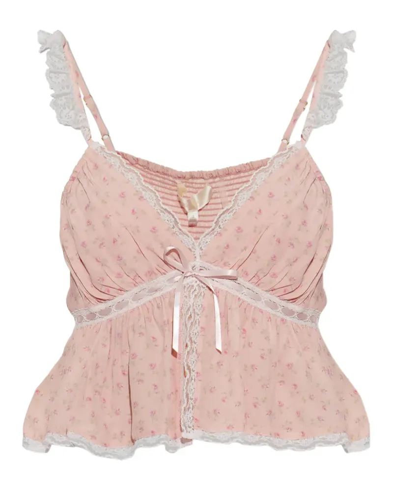 LoveShackFancy Nicoleta Oberteil mit Spitzenbesatz und Blumenprint - Rosa Rosa