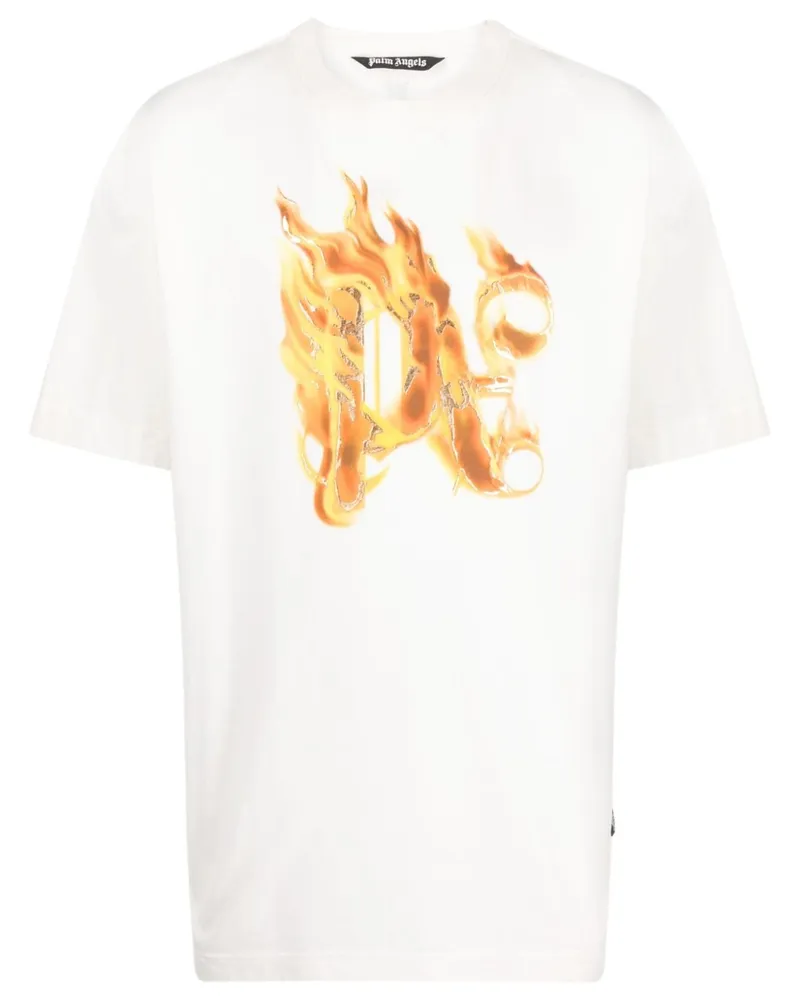 Palm Angels Burning T-Shirt mit Monogramm-Print - Weiß Weiß