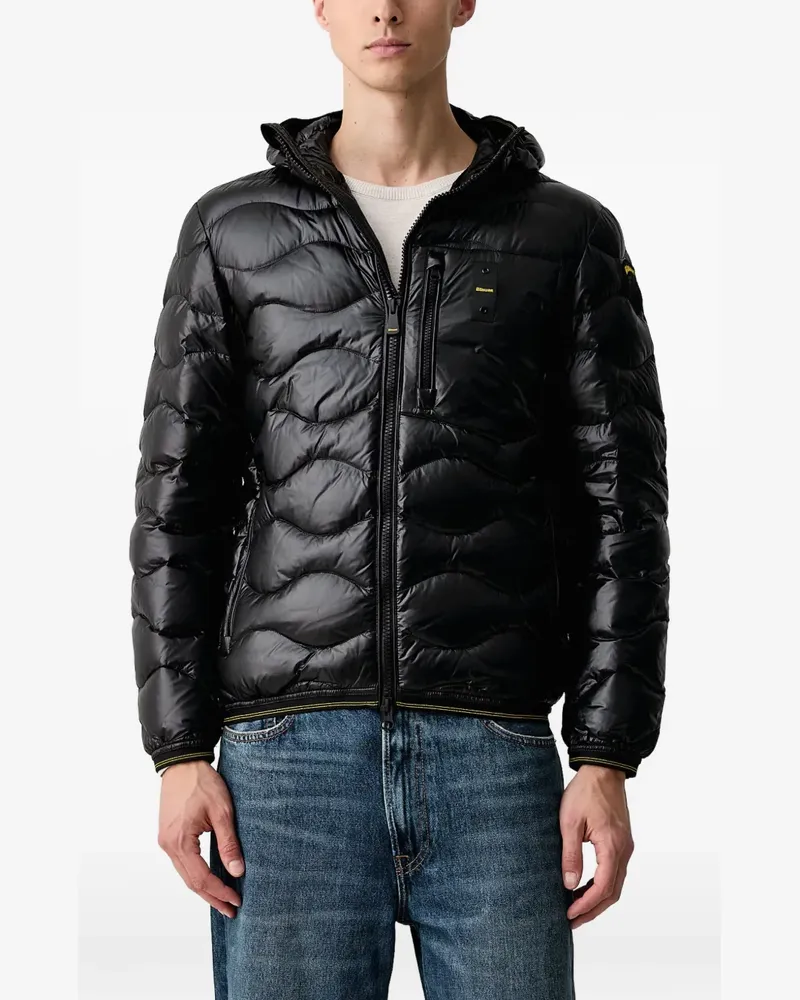 Blauer wave-quilted hooded jacket - Schwarz Schwarz