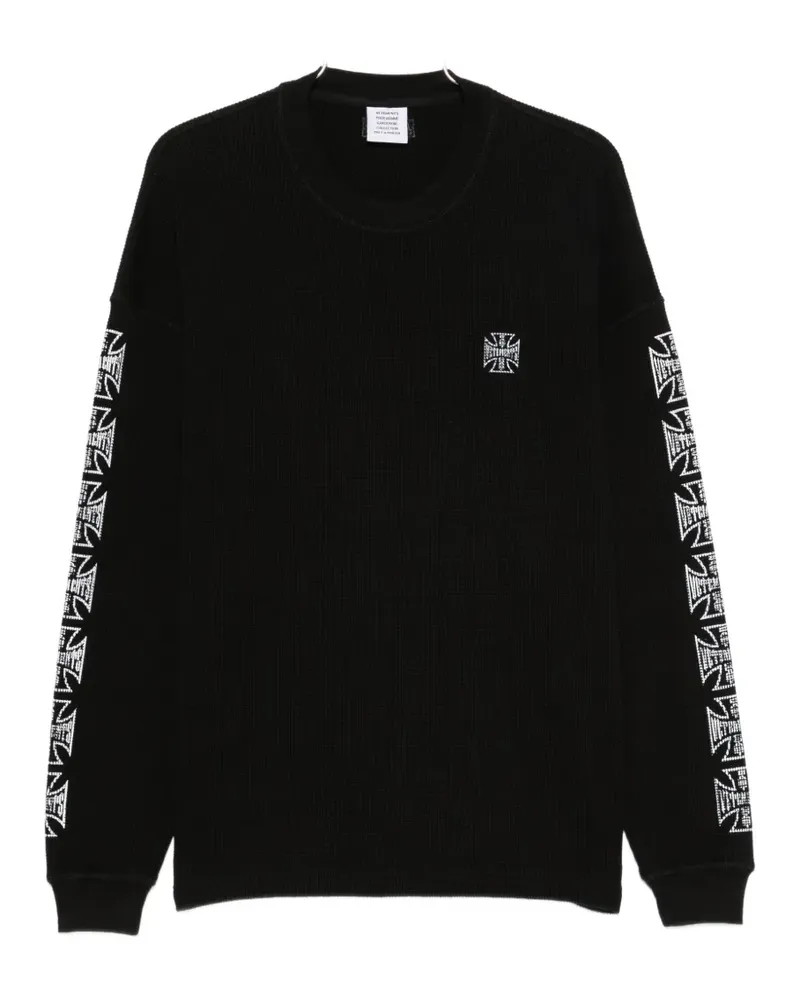 VETEMENTS waffle-knit graphic-print T-shirt - Schwarz Schwarz