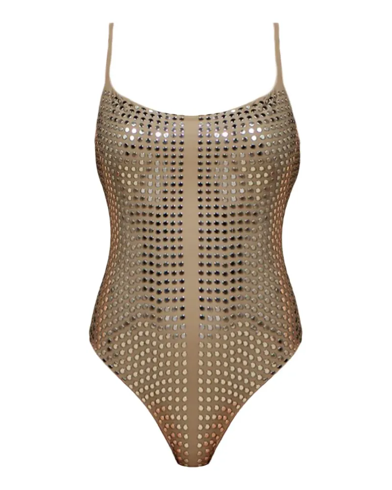 FISICO-Cristina Ferrari stud-embellished swimsuit - Nude Nude