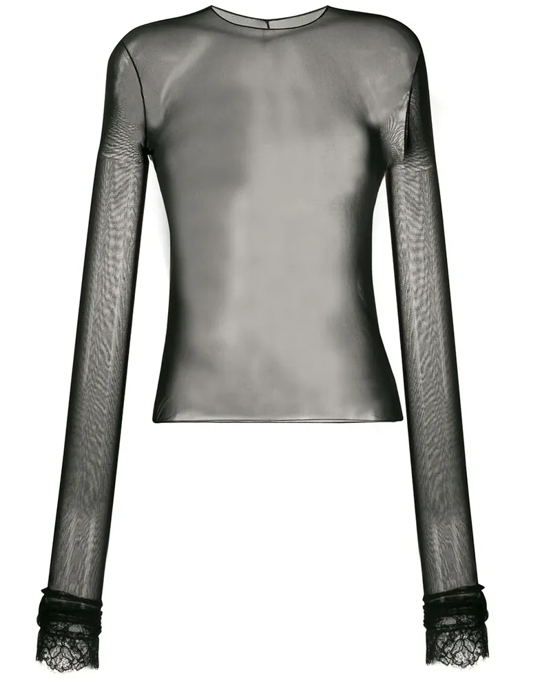 Philosophy Di Lorenzo Serafini Langärmeliges Top mit Sheer-Einsätzen - Schwarz Schwarz