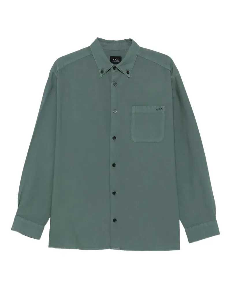 A.P.C. button-down collar logo-embroidered shirt - Grün Grün