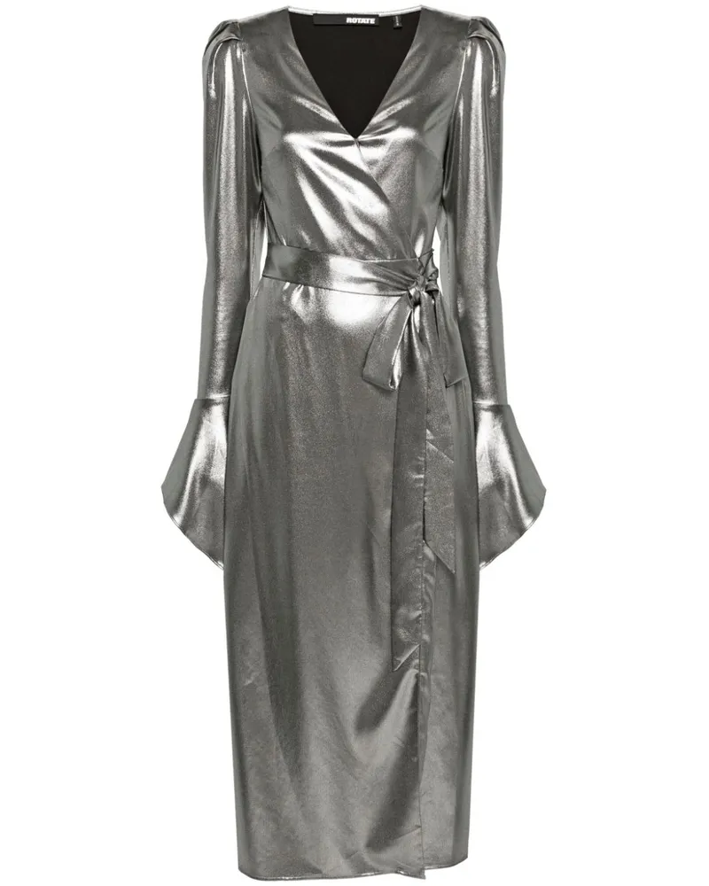 ROTATE Birger Christensen Midikleid in Wickeloptik - Silber Silber