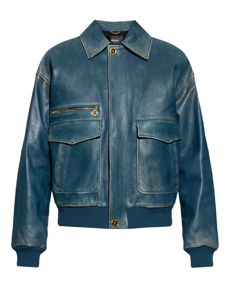 Versace pocket zip leather jacket - Blau Blau