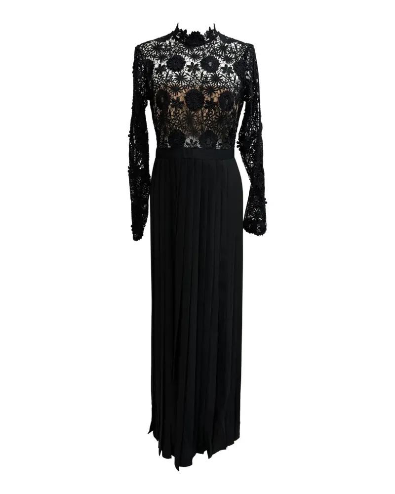 Self-Portrait Mia lace-accent pleated dress - Schwarz Schwarz