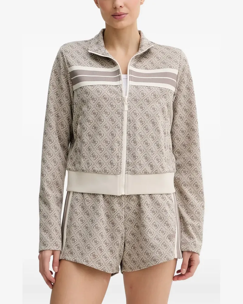 Guess monogram-print zip-up sweatshirt - Nude Nude