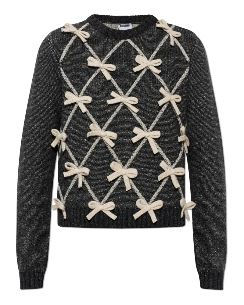 Moschino bow-embellished diamond-knit sweater - Grau Grau
