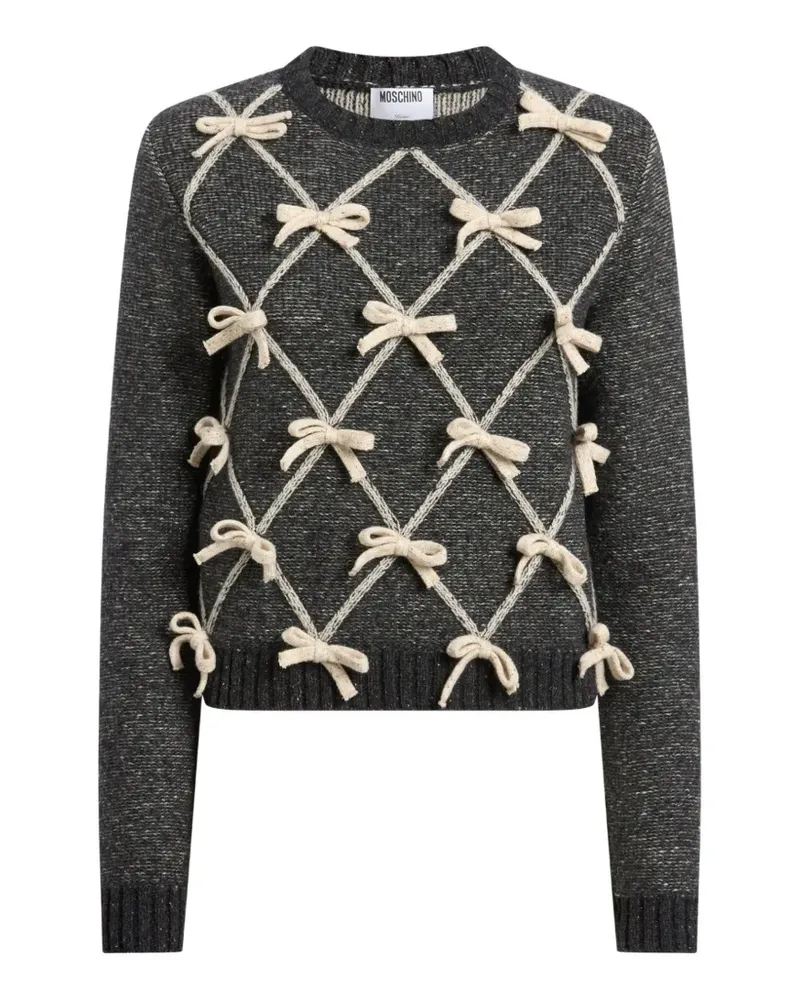 Moschino Rautenstrick-Pullover mit Schleifendetail - Grau Grau