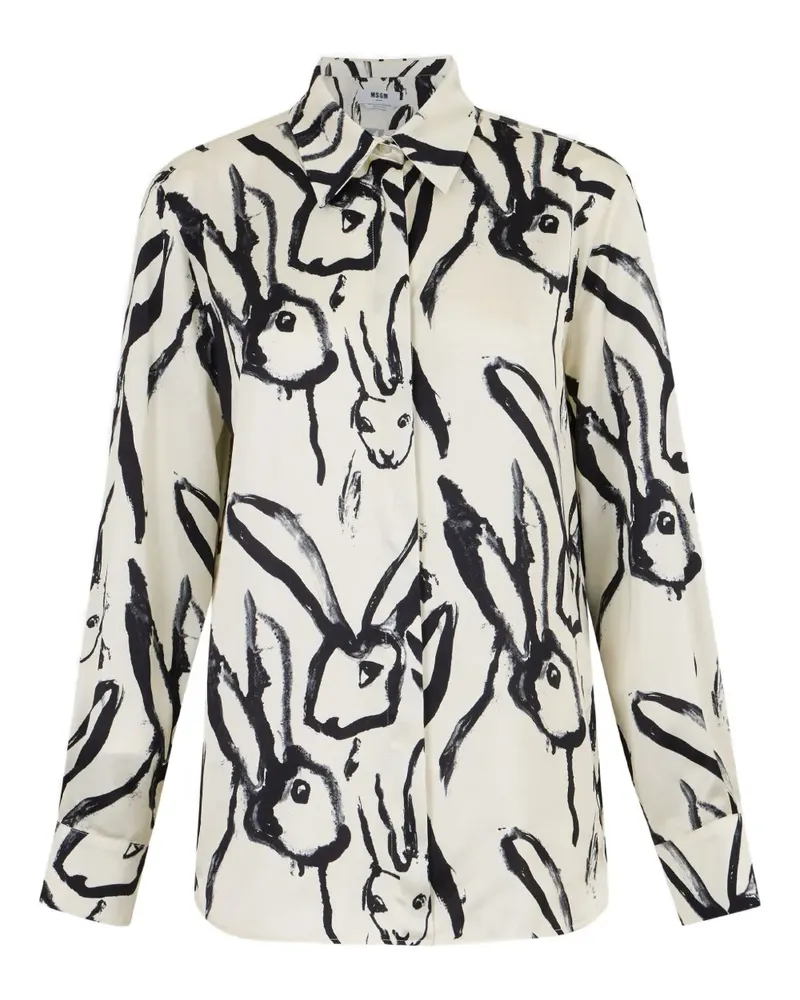 MSGM Hemd mit Hasen-Print - Weiß Weiß