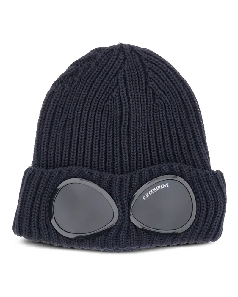 C.P. Company Gerippte Beanie mit Goggle-Detail - Blau Blau