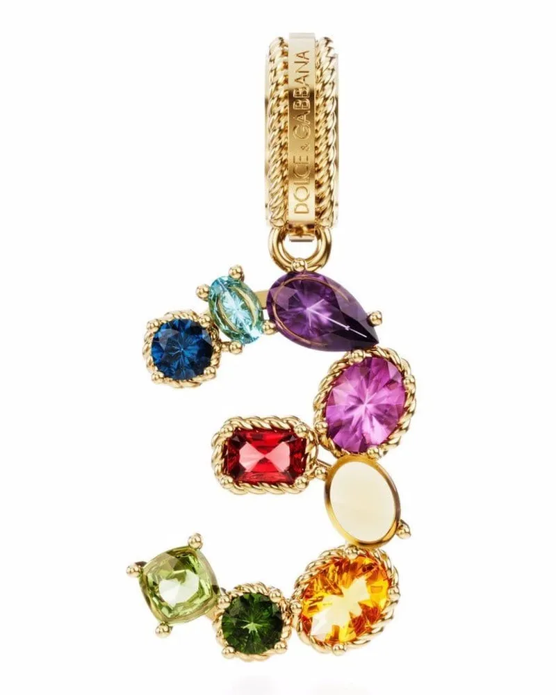 Dolce & Gabbana 18kt Charm 3 Lettering Gelbgoldanhänger mit Schmuckstein Gold