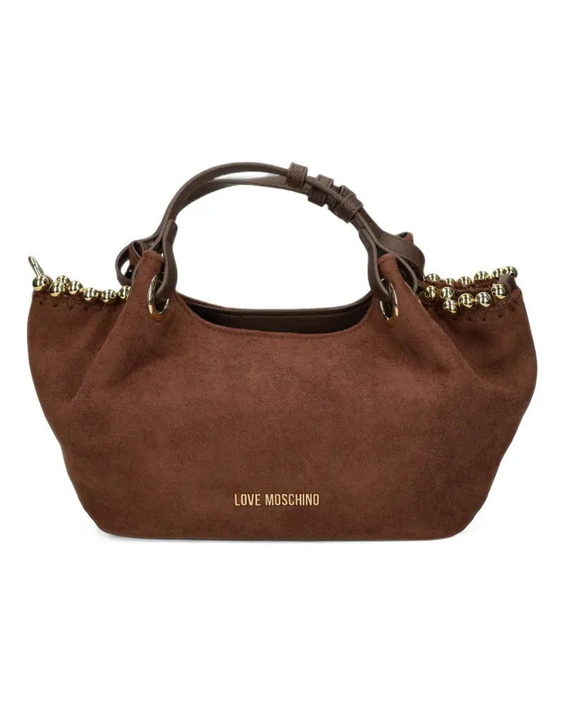Moschino bead-embellished logo-print tote bag - Braun Braun