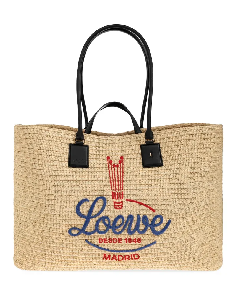 Loewe XL Verano embroidered-logo woven tote bag - Nude Nude