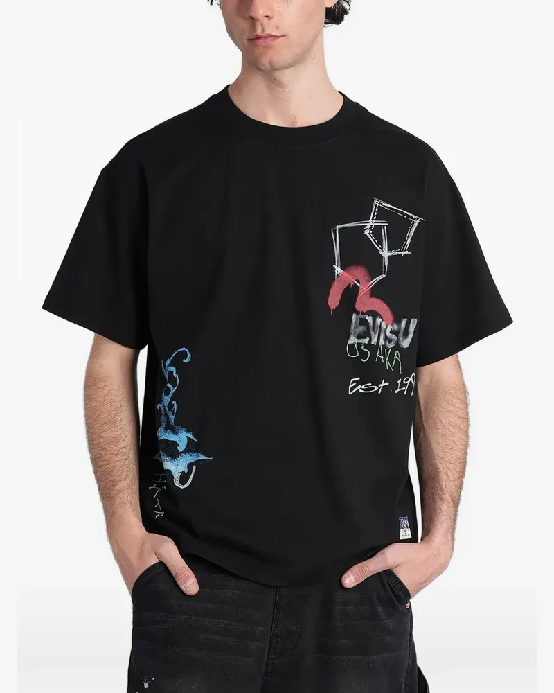 Evisu graffiti-print Seagull T-shirt - Schwarz Schwarz