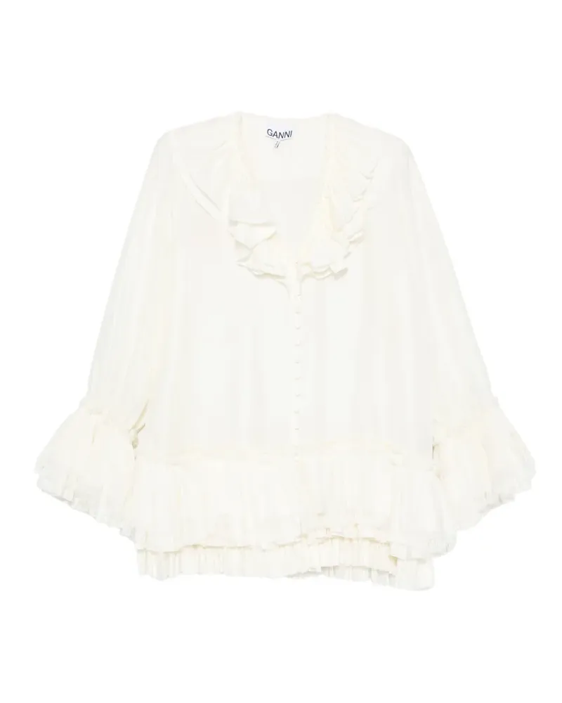 Ganni Gestufte Bluse mit Rüschen - Weiß Weiß