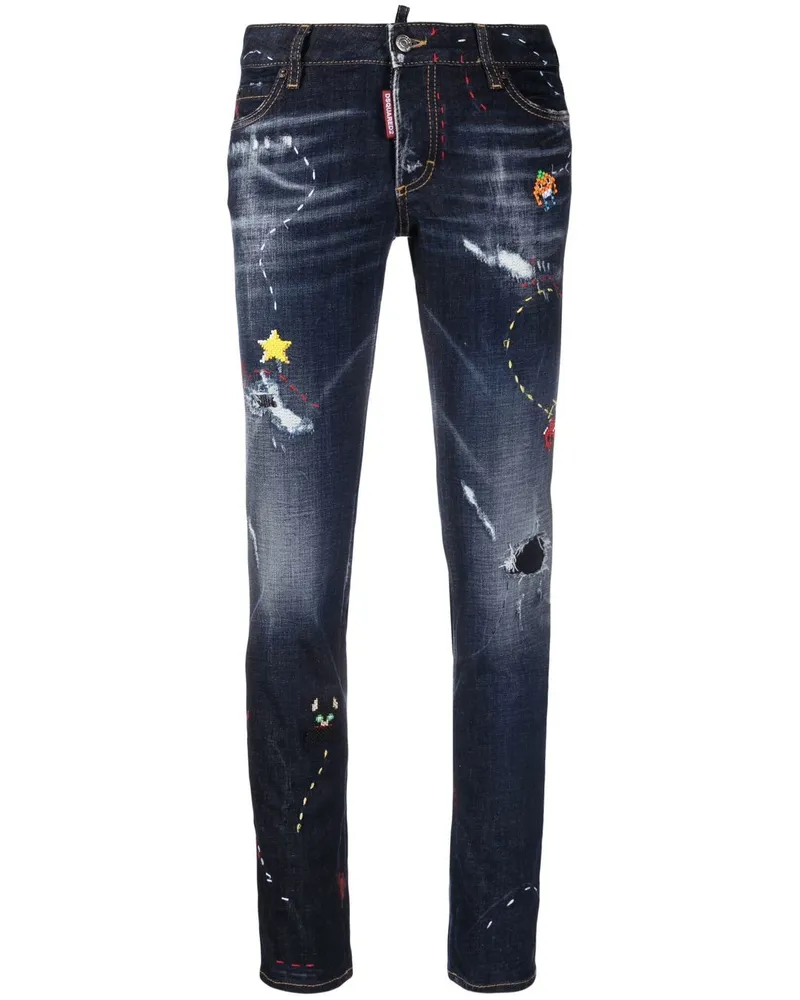 Dsquared2 Tief sitzende Skinny-Jeans mit Stickerei - Blau Blau