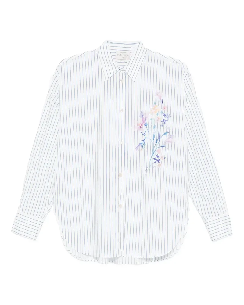 forte_forte Gestreiftes Hemd mit Blumen - Weiß Weiß
