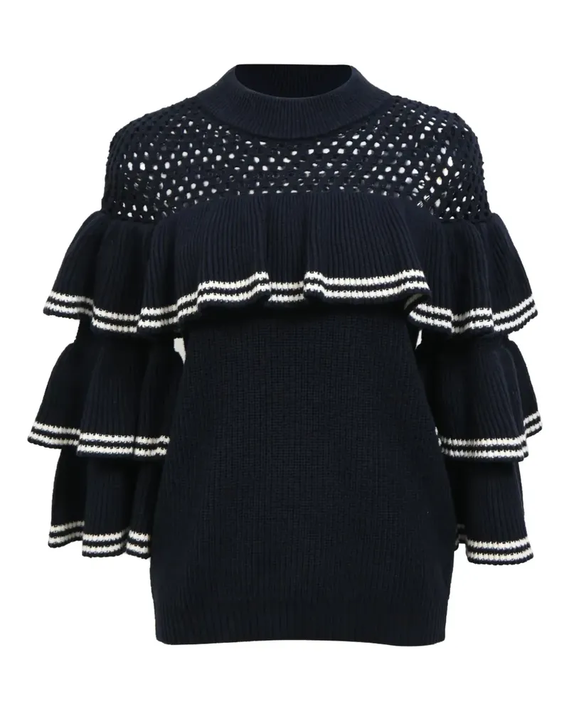 Self-Portrait knitted frilled sweater - Blau Blau
