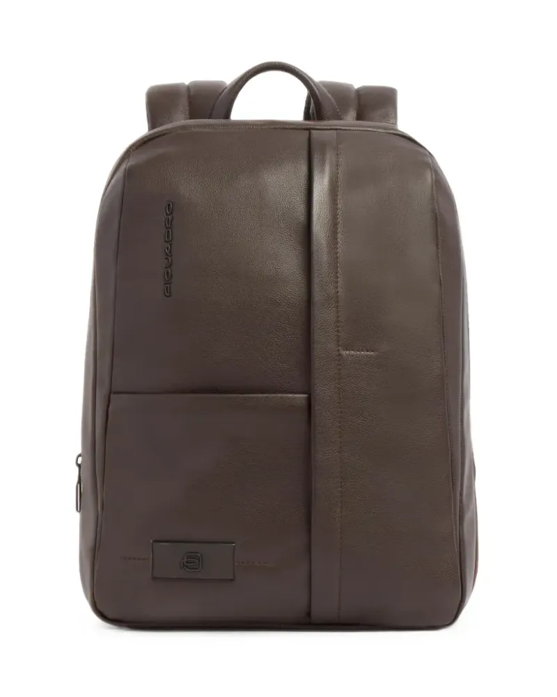 Piquadro logo-appliqué leather backpack - Braun Braun